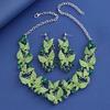 European Exaggerated Butterfly Oil Painting Rhinestone Necklace Earrings Set Valentine's Day Gift