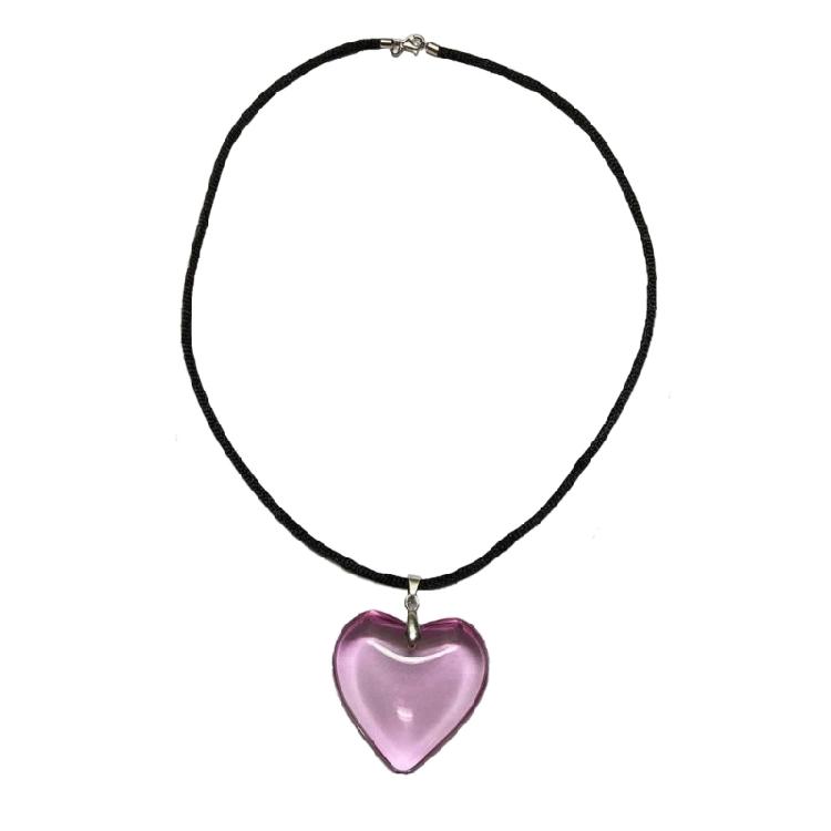 Punk Black Rope Chain Glass Heart Pendant Choker Necklace Birthday Ornament