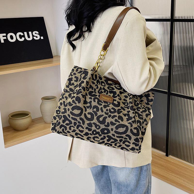 Large-Capacity Leopard Print Tote Bag - Women's Versatile Retro Shoulder Bag