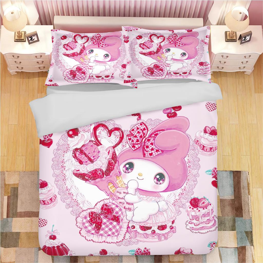 Sanrio Series Kuromi Duvet Bedding Set for Children King Size Luxury Cover 100% Polyester 3-Piece Christmas Gifts Home Decor