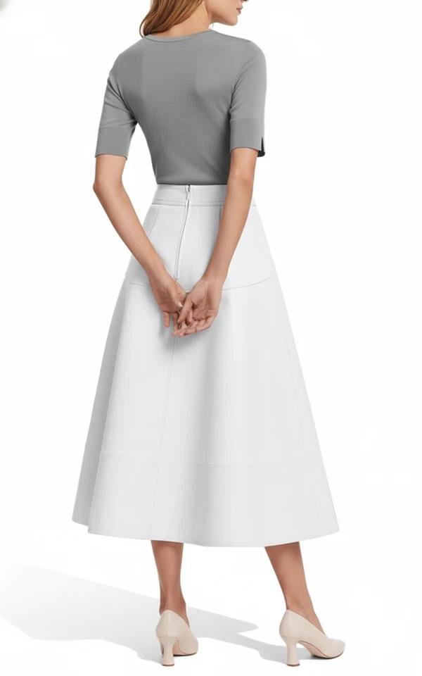 Designer Leather Wear Party Stylish Formal Women's Skirt White Genuine Lambskin