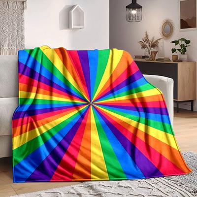 1pc Rainbow Stripes Blanket, Lightweight Flannel Throw Blanket for Sofa, Bed, Travel, Camping, Living Room, Office, Couch, Chair, and Bed