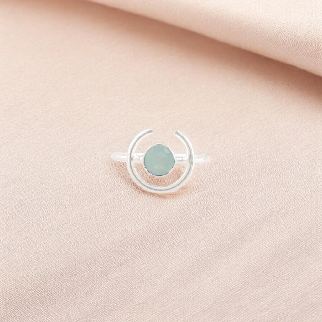 Aqua Chalcedony Ring 925 Stamped Silver Handcrafted Gemstone Jewelry For wedding RR-54-18