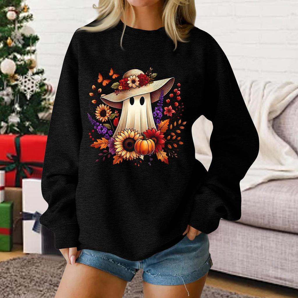 Ladies fashion casual Halloween printed pullover sweater