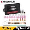 ARCCAPTAIN WP-17/18/26 WIG-Schweißbrenner Zubehör-Kit 49/71 Stück Düsen Elektrodenhalter Brennerkörper Kurzer Gaslinsen Glasbecher Verbrauchsmaterialien Kit