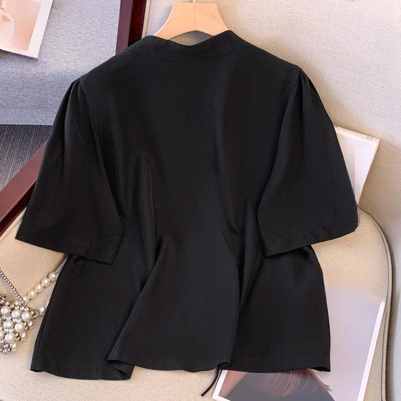Plus Size Women's New Chinese Style Disc Buckle Temperament Simple Thin Short Sleeved Blouse
