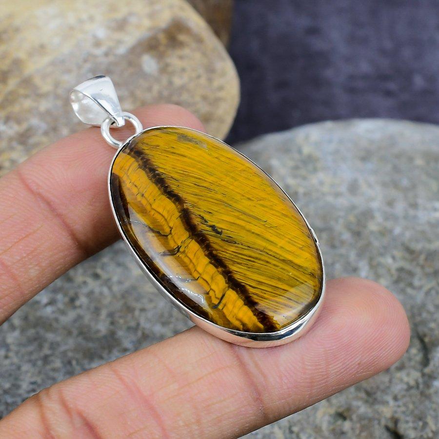 

Тигровый глаз драгоценный камень ручной работы стерлингового серебра 925 кулон свадебные украшения