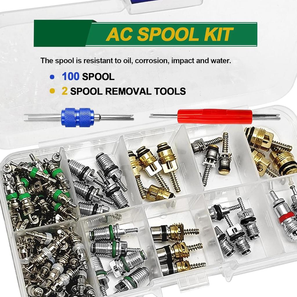 Car A/C Repair Kit, 270PCS O-Ring Set + 102PCS Car Air Conditioner Valve Core Kit With Double Head Tall Tool, A/C R12 R134A Refrigeration Tire Valve