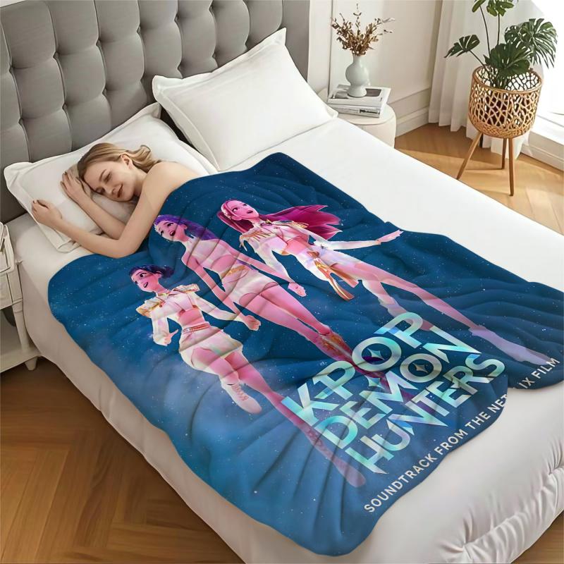 K-Pop Demon Hunter Blanket Hot Anime Girl Team Flannel Throw Blanket Winter Warm Blanket for Living Room Sofa Bed Cover Fan Gift