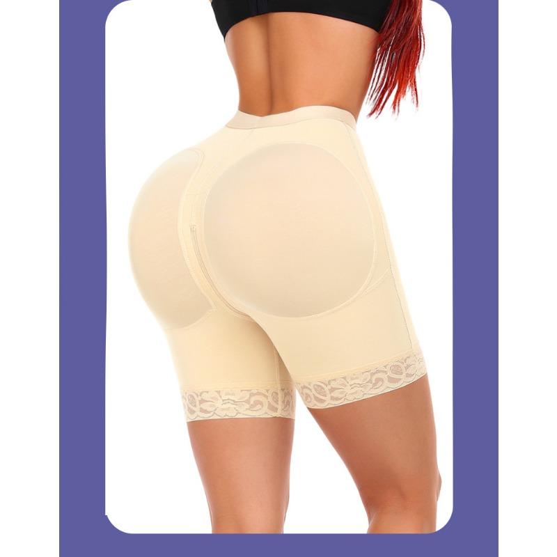 High Waist Zipper And Hook Eye Shaper Shorts With Lace Trim