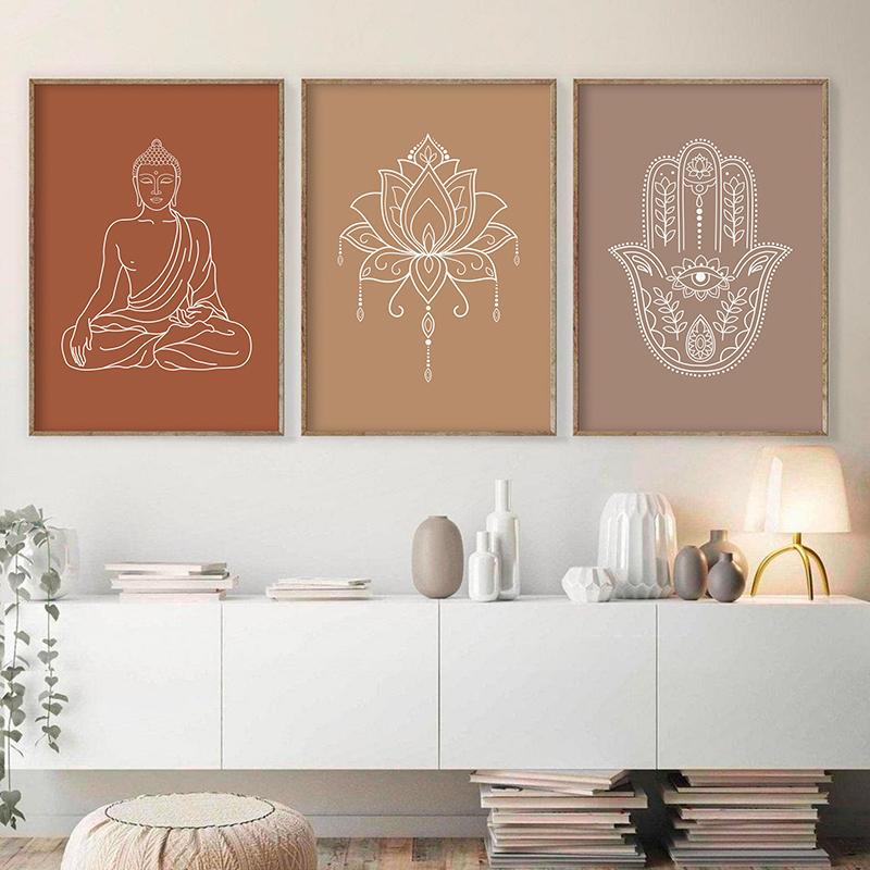 Mandala Buddha Lotus Neutral Yoga Meditation Wall Art Print Canvas Painting Poster Picture Zen Yoga Living Room Home  Decor No Frame