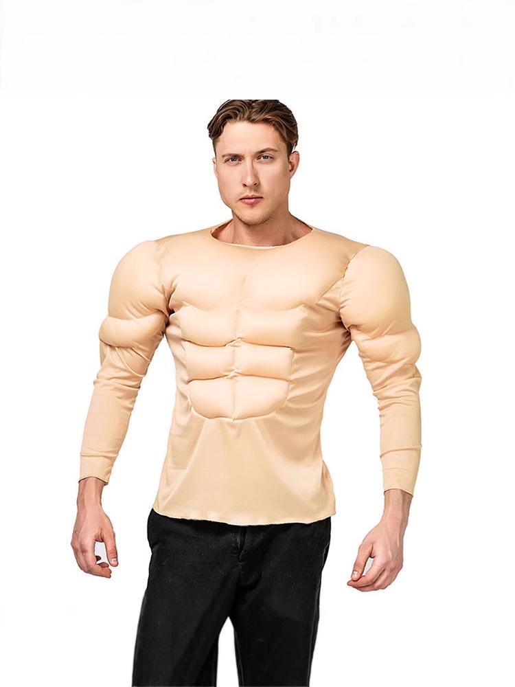Muscle Suit T-Shirt for Halloween Cosplay - Fake Abs Party Costume for Adults