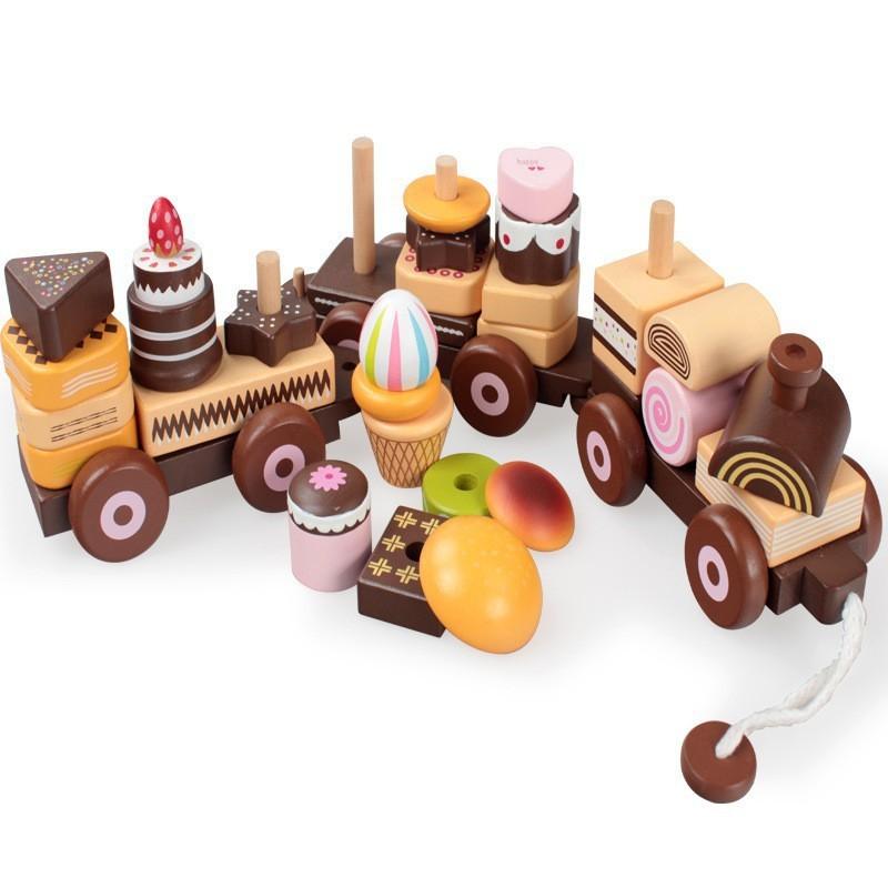 Baby Wooden Drag Digital Drag Small Train Building Block Shape Cognition Cartoon Animal Car Pairing Educational Toy