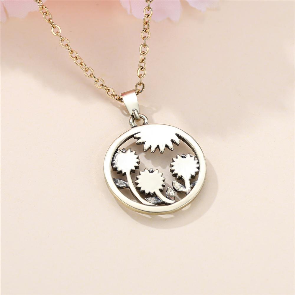 Female Round Stone Sunflower Pendant Necklace Vintage Gold Color Wedding Jewelry For Women