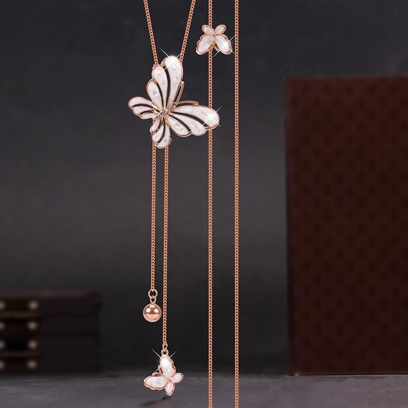 2021 Autumn And Winter Double Butterfly Sweater Chain Fashionable And Simple Long Versatile Necklace Women