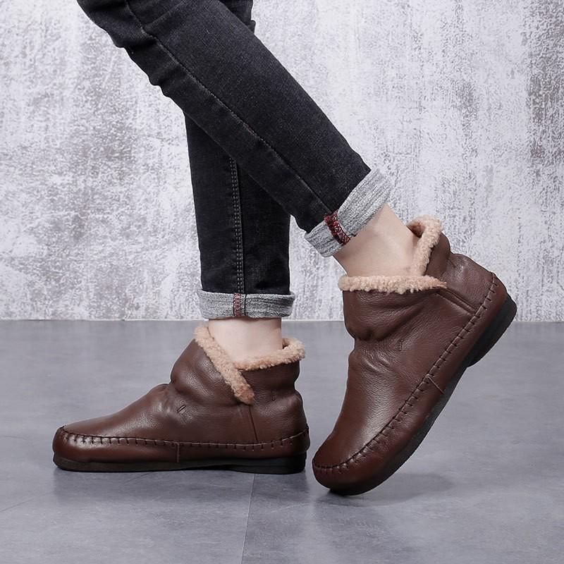 Casual Snow Boots for Women 2024 New Fur Non-Slip Plush Winter Boots Women Solid Color Warm Mom Cotton Padded Flat with Shoes
