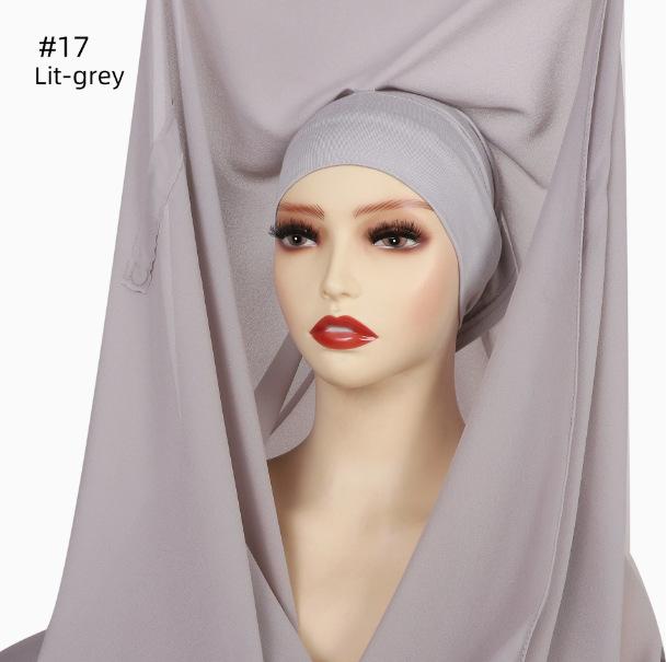 Chiffon Hijab with Magnetic Buckle Solid Color Woman Muslim Hijab Scarf Islamic Turban Fashion Headband Shawl