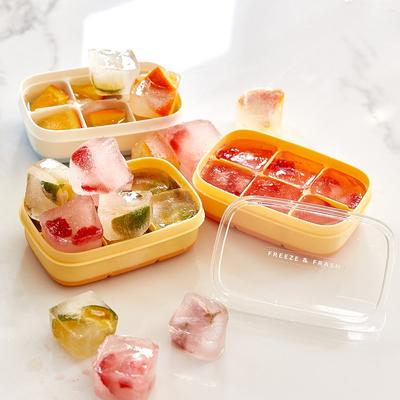 Neue 6 Fächer Eiswürfelform mit Deckel Leicht zu lösen Gefrierfach Eiswürfelbehälter DIY Werkzeuge Aufbewahrungsbox für Fruchtsaft Silikonform
