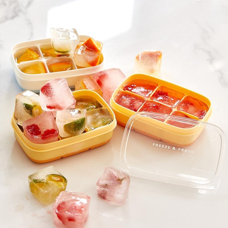 New 6 Grids Ice Cube Mold with Lid Easy To Release Freezer Ice Tray DIY Tools Storage Box for Fruit Juice Silicone Mold