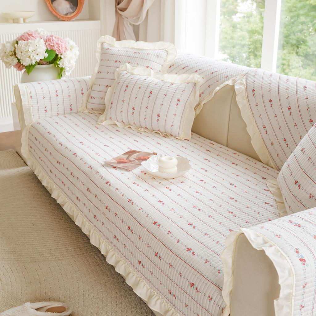Korean Floral Sofa Cushion Cotton All-Season Universal Small Fresh Non-Slip Sofa Seat Cushion Living Room Straight Sofa Cover