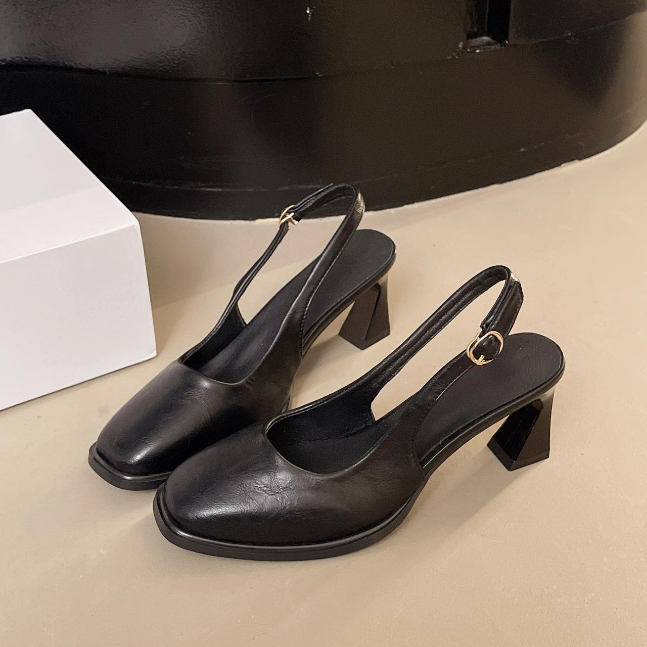 

Босоножки для девочек Baotou на высоком каблуке с толстым квадратным каблуком, женские туфли большого размера 42 чёрный