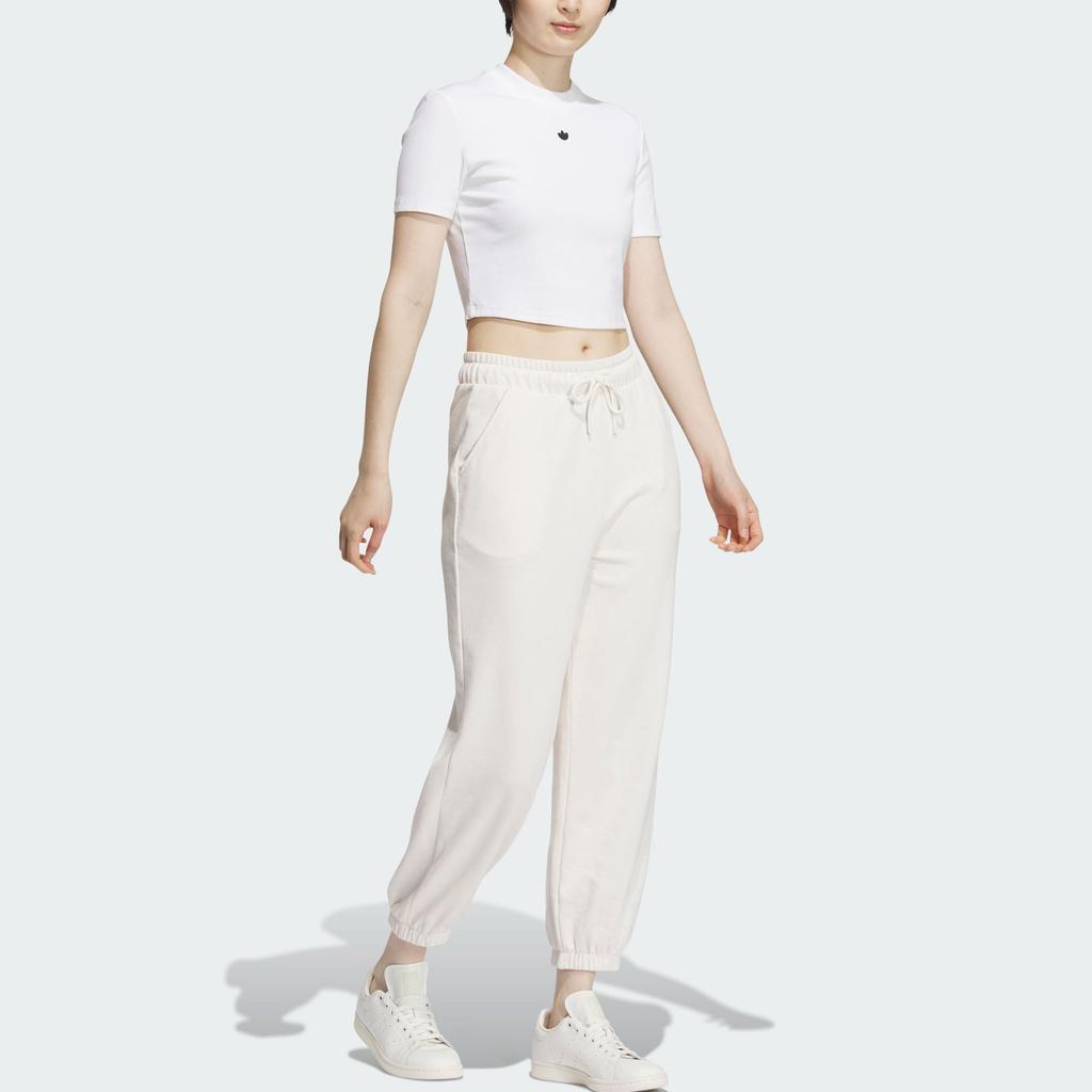 Adidas Originals Dc Rc Jogger With Solid Logo Drawstring Cuff Pants Women Bottoms Pink White IS5382