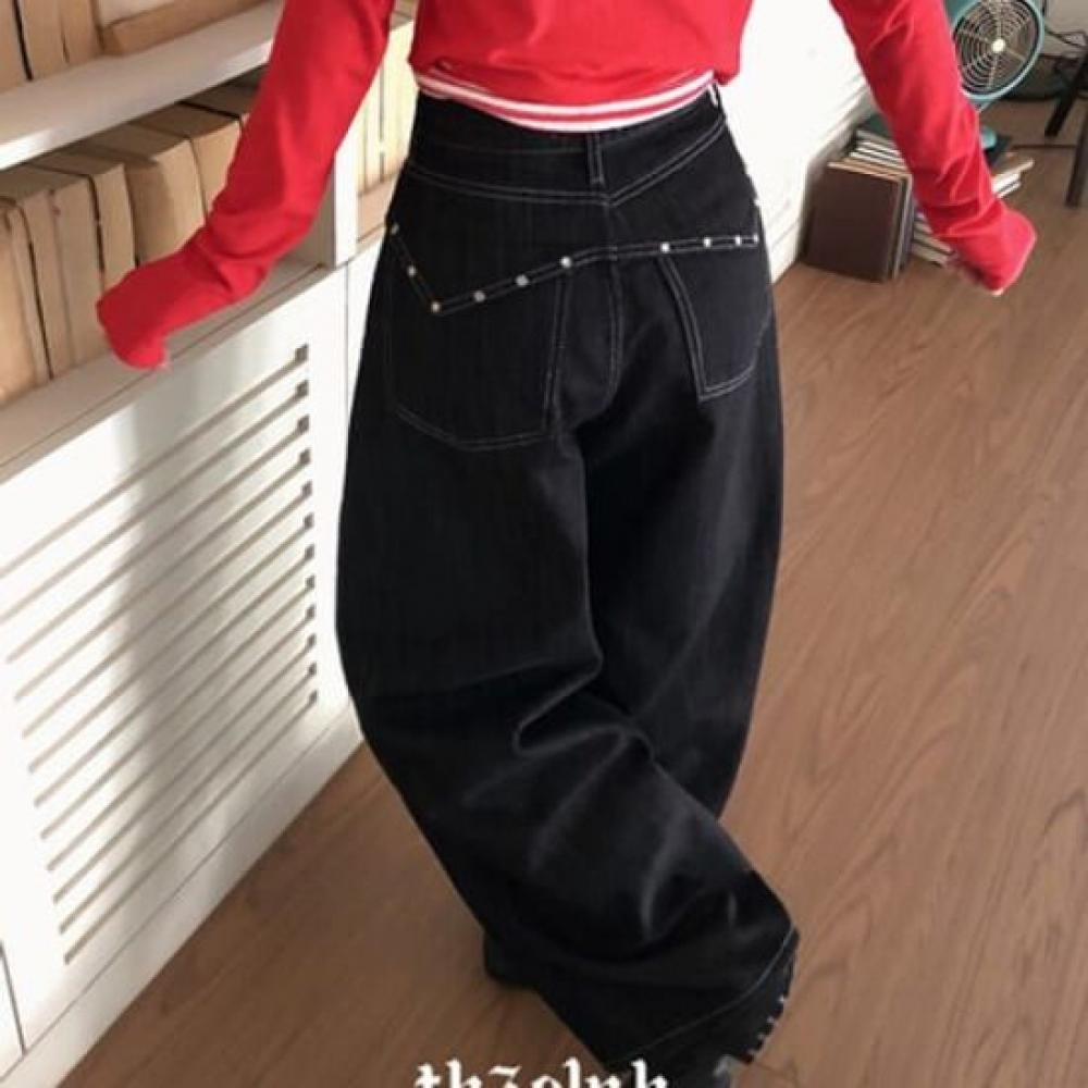 The Pink High Waist Non Fade Back Stud Wide Pants Fuchsia