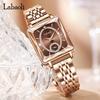 Women's Gold Square Wristwatch with Diamonds, Waterproof, Simple, Stylish, Casual, Business, Brand Name, Stainless Steel, Small, Luxury, Gift, Brown