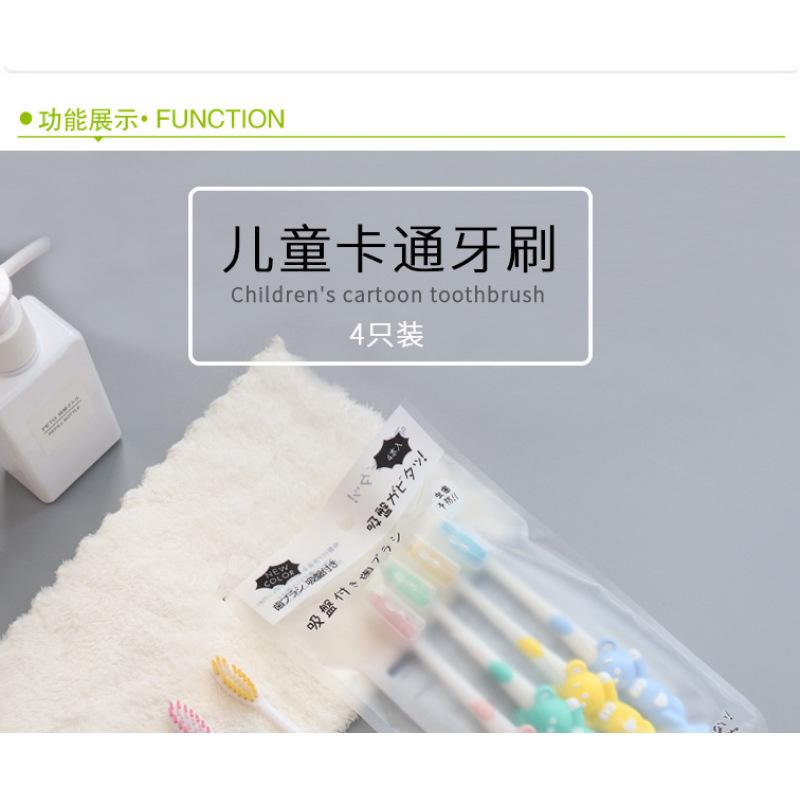 4pcs/Set Baby Kids Training Soft-Bristled Suction Stand Toothbrushes for Kids Children with Thick Ru