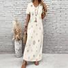 Women Plus Size V Neck Short Sleeve Geometric Printed Straight Long Dress