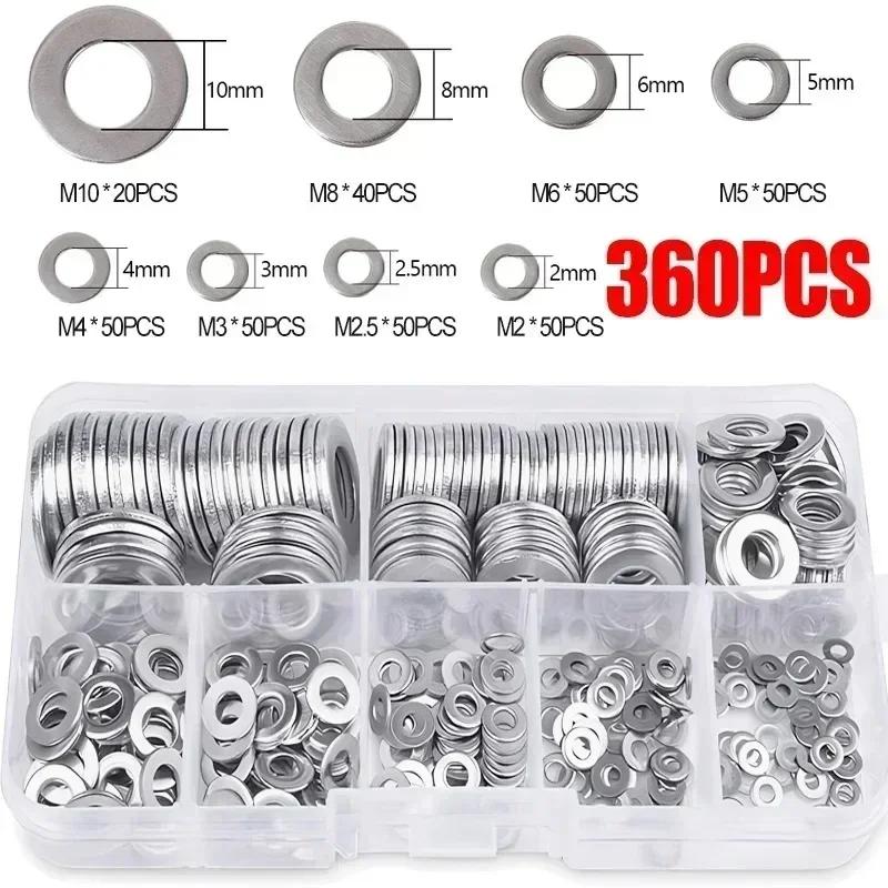 684/180pcs Stainless Steel Washer M2-M12 Metal O Rings Flat Gaskets Screws Bolts Fasteners Assortment Kits Flat Washers Hardware