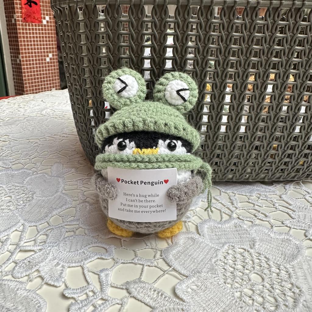 Finished Handmade Cotton Wool Frog Hat Reindeer Hat Penguin Doll Crochet Keychain