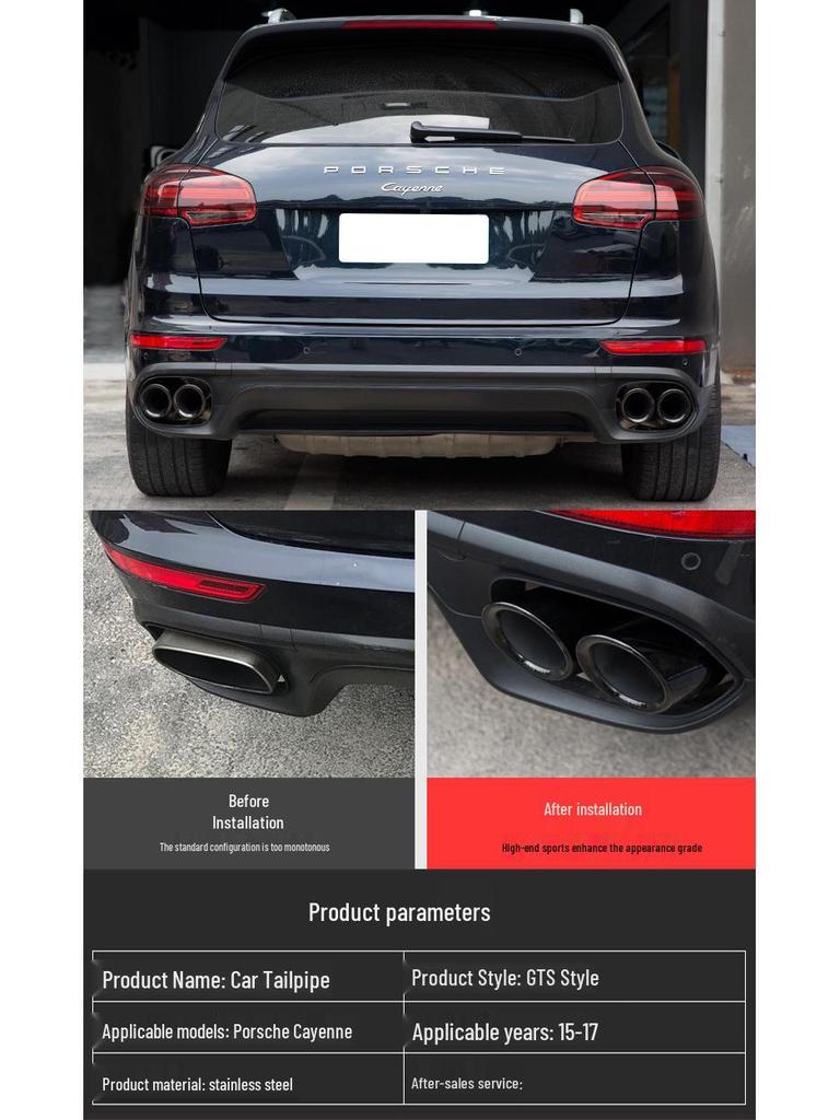 Porsche Cayenne GTS Titanium Black/Silver Double Layer Tailpipe for 2015-2017 Models