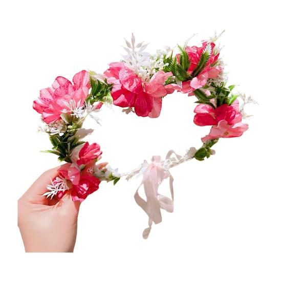 Damen Stirnband 3D Blumen-Dekor Spitzenband Helle Farbe Stirnband Fee Mädchen Rosa