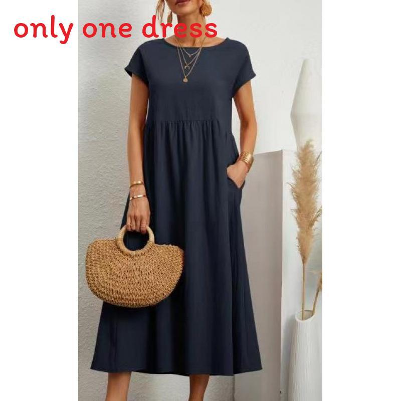 Minimalistisches Baumwoll-Leinen-Kleid mit Taschen für den Frühling, Freizeitkleidung