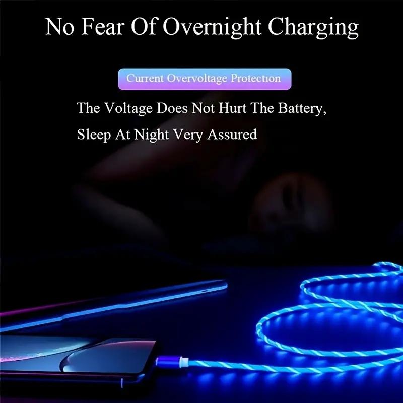 Flow Luminous LED Charging Cable 3A Fast Charging USB A For iPhone 14 13 12 X USB Wire LED Cable Glowing Cable For Airpods iPad