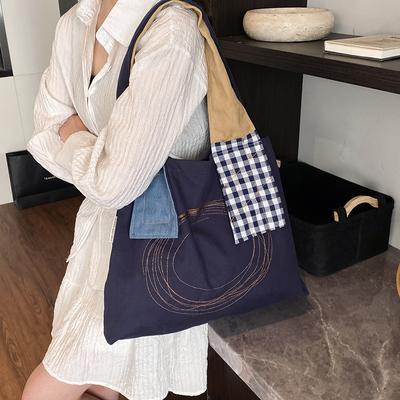 Spring New Canvas Bag Schoolgirl Retro Patchwork Shoulder Bag Japanese Large Capacity Shopping Bag Fashion Tote Bag