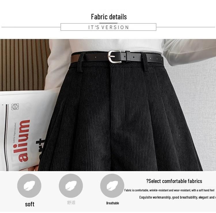 Women's High-Waist Corduroy A-Line Pleated Skirt: Retro, Simple, Versatile, Anti-Exposure Design for Autumn.