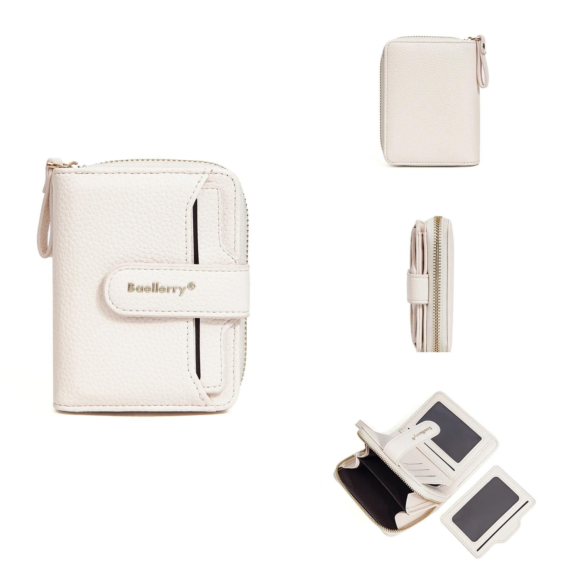 

Women Lychee Pattern Wallets Zipper Hasp High Quality Pu Leather Purse Solid Short Small Sweet Wallet For Female Multi-Card Bit