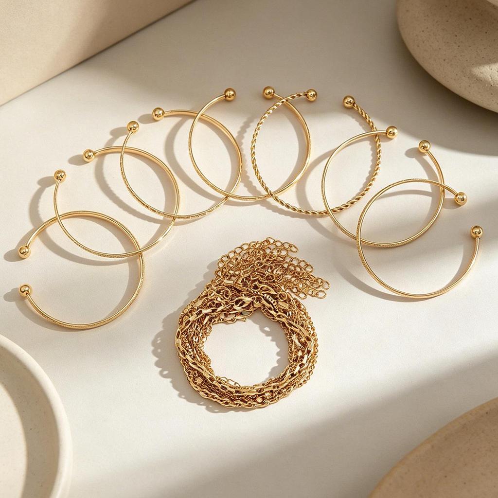Retro Multi-Layer Rhombus Bracelet Set for Women - European & American Style, Exaggerated Luxury Design In High-End Metal.