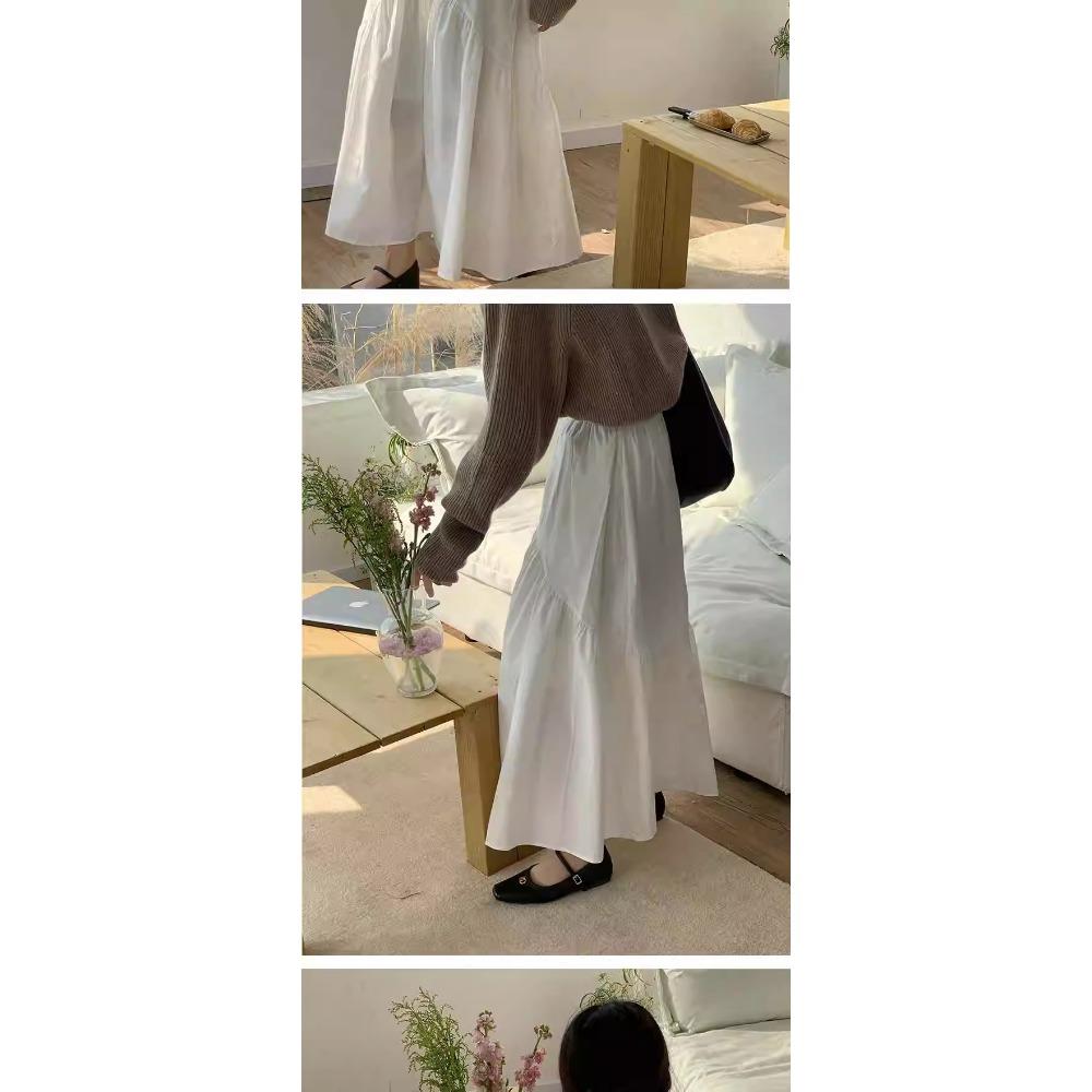 Damen Schick Einfach Plissiert Patchwork Elastischer Bund A-Linien Midilanger Rock