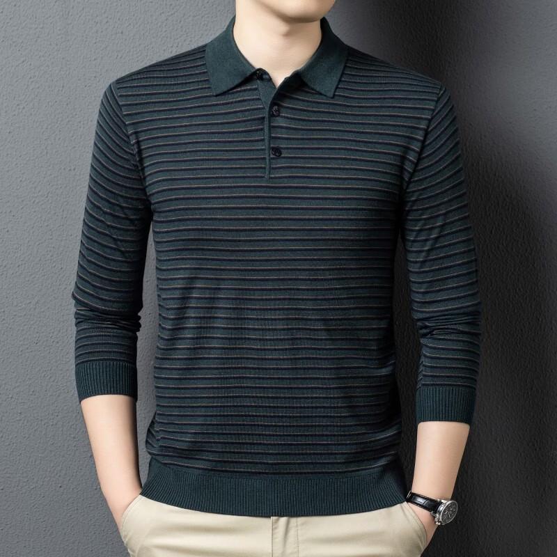 

Fengxun Men s Striped Wool Blend Polo Knit Sweater 3XL