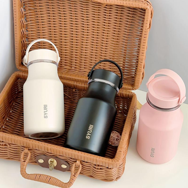 

New Stainless Steel Thermos With Tea Separator Insulated Cup Portable Handle School Coffee Beer Bottle Vacuum Thermal Kettle 380ml коричневий