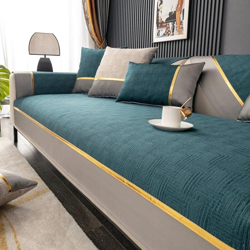 New Sofa Cushion High Precision Light Luxury Four Seasons Universal Cushion Armrest Backrest Towel Gold Thread Splicing Sofa Mat