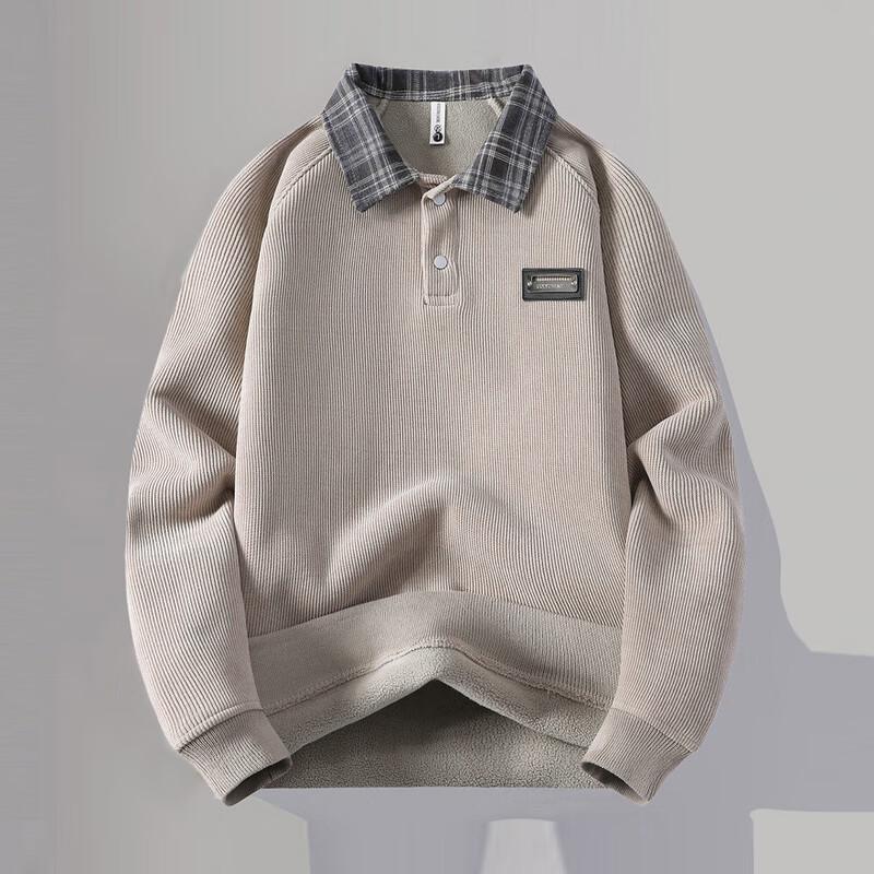 Herren Karierter Kragen Pullover Fleece Sweatshirt