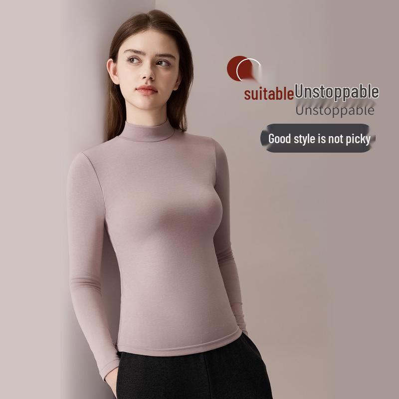 Modal Cashmere Silk Half Turtleneck Long-Sleeve Thermal Top for Women - Versatile Autumn/Winter Wear