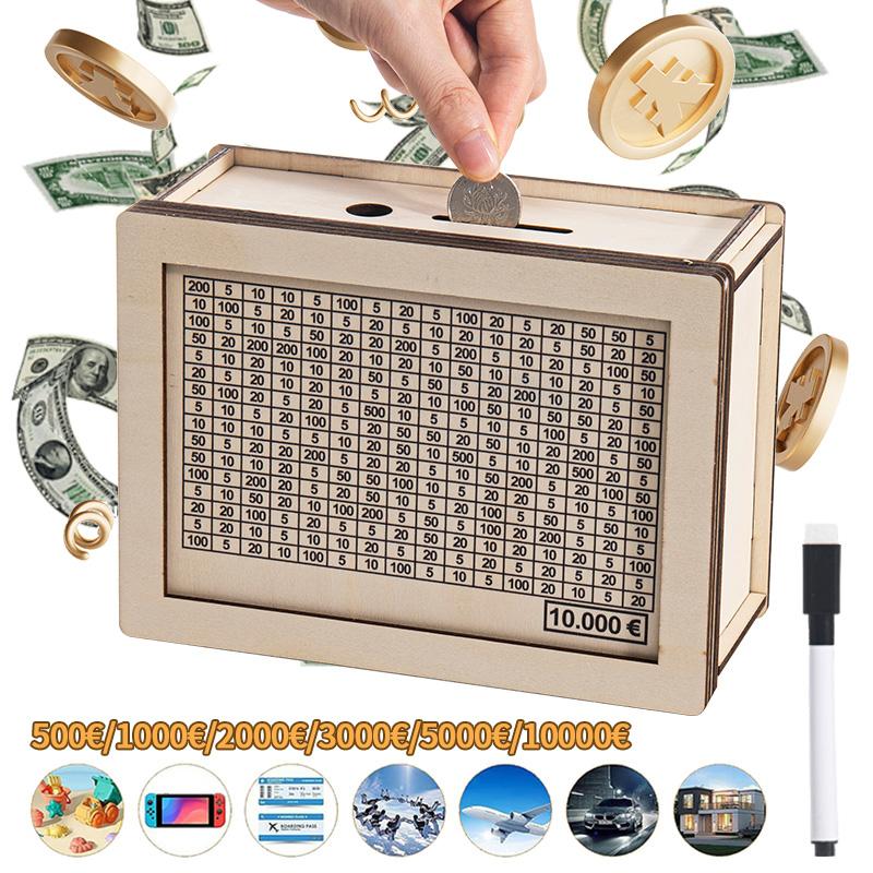 Wooden Piggy Bank 1000/2000/3000/5000/10000 Euro Money Box with Counter Cash Boxes Saving Goal and Numbers Boxes