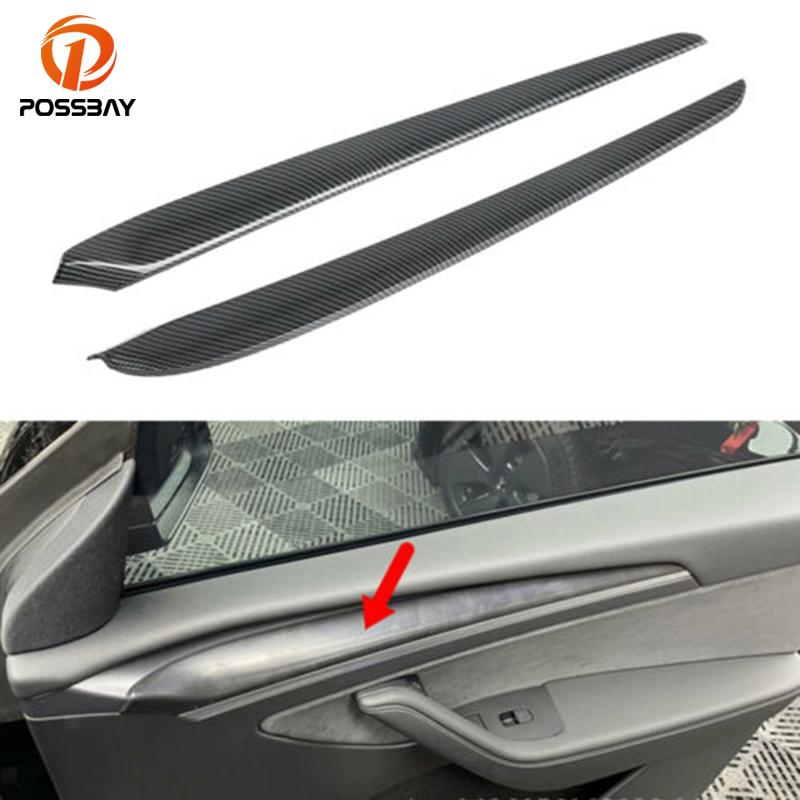 

Pair Car Door Decoration Patch Protective for Tesla Model Y 3 Carbon Fiber Look ABS Plastic Cover Auto Interior