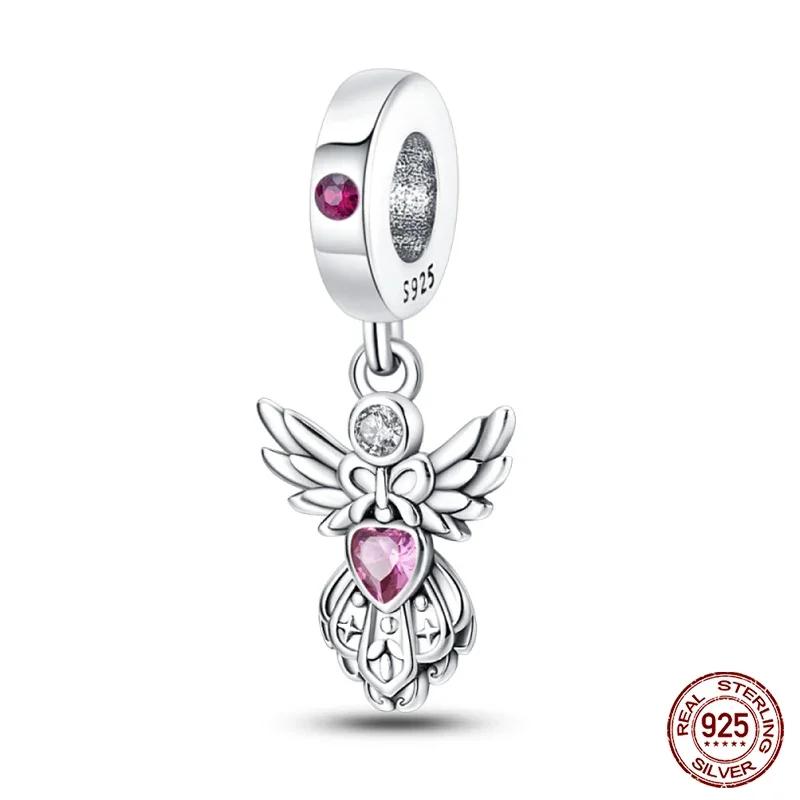 Copper Angel Pendant Wing Beads Heart Zircon Feather Charms Fit Original Brand Bracelet Diy Jewelry Marking Gift