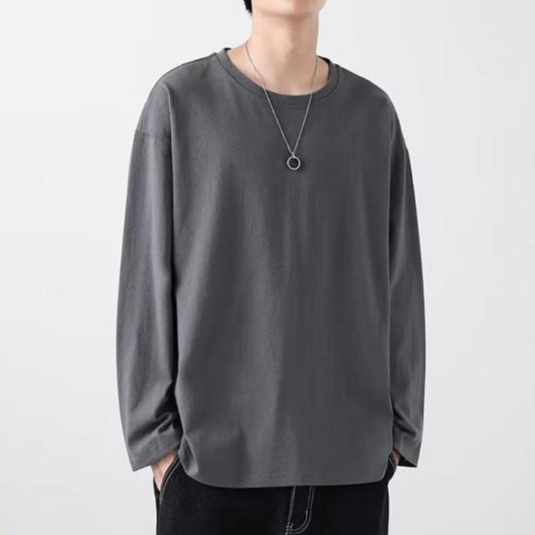 T-shirt da uomo morbida traspirante vestibilità comoda pullover maglietta girocollo manica lunga tinta unita per casa palestra abbigliamento da strada top